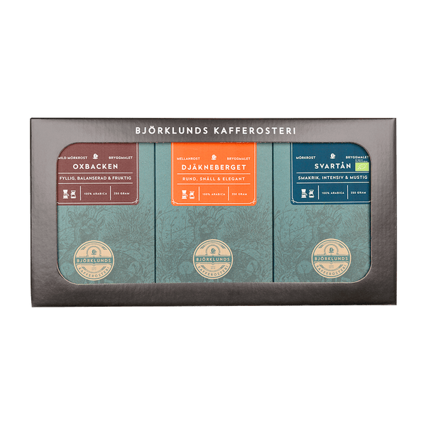 Björklunds Kaffebox – 3 x Bryggmalet kaffe i presentförpackning - Barista och Espresso