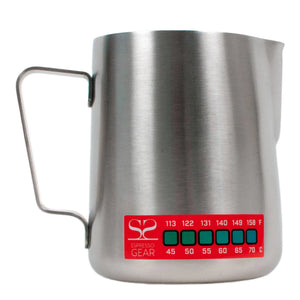 Thermometer Attento -Espresso Gear melkkan van roestvrij staal met ingebouwde temperatuurindicator voor espresso.